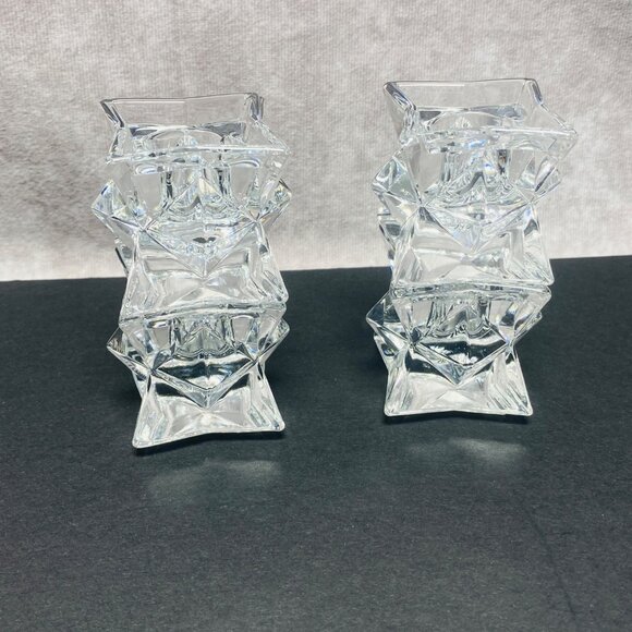 Set Of 4 Star-Shaped Clear Crystal Glass Taper Candle Holders - Picture 3 of 8